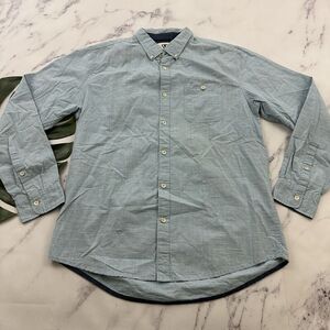 Vissla Mens Button Up Shirt Size L Light Blue White Striped Long Sleeve